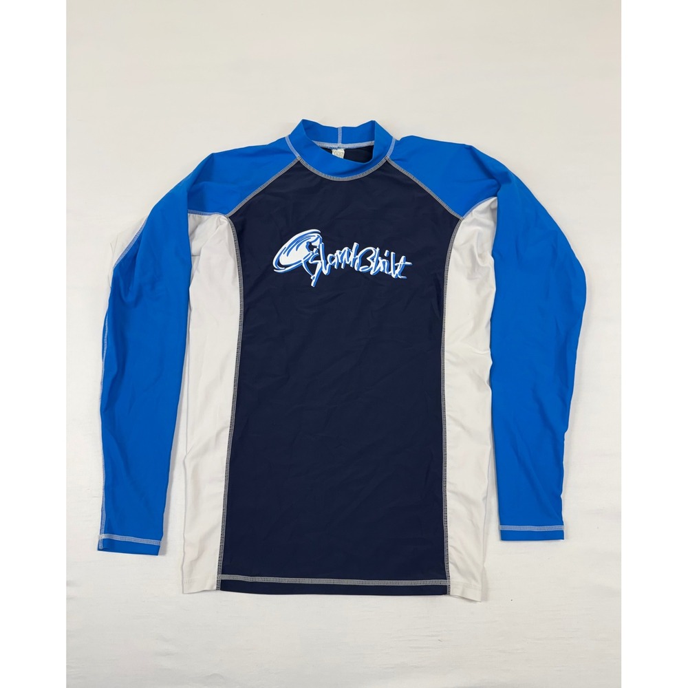 Island Built Mens Long Sleeve Rash Guard Navy Blue‎ White Swim Shirt Size M